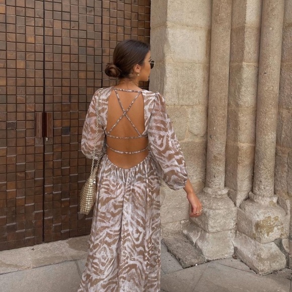 ZARA Cut Out Printed midi Dress - Picture 6 of 9